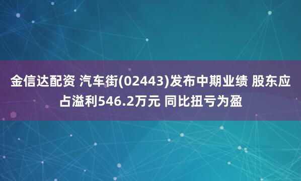 金信达配资 汽车街(02443)发布中期业绩 股东应占溢利546.2万元 同比扭亏为盈